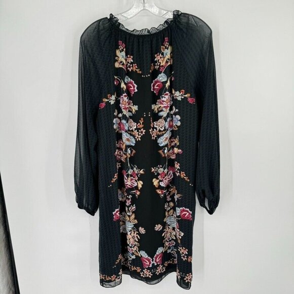 Sophie Max Black Boho Peasant Long sheer Sleeve Lined Floral size large womens - Picture 11 of 13